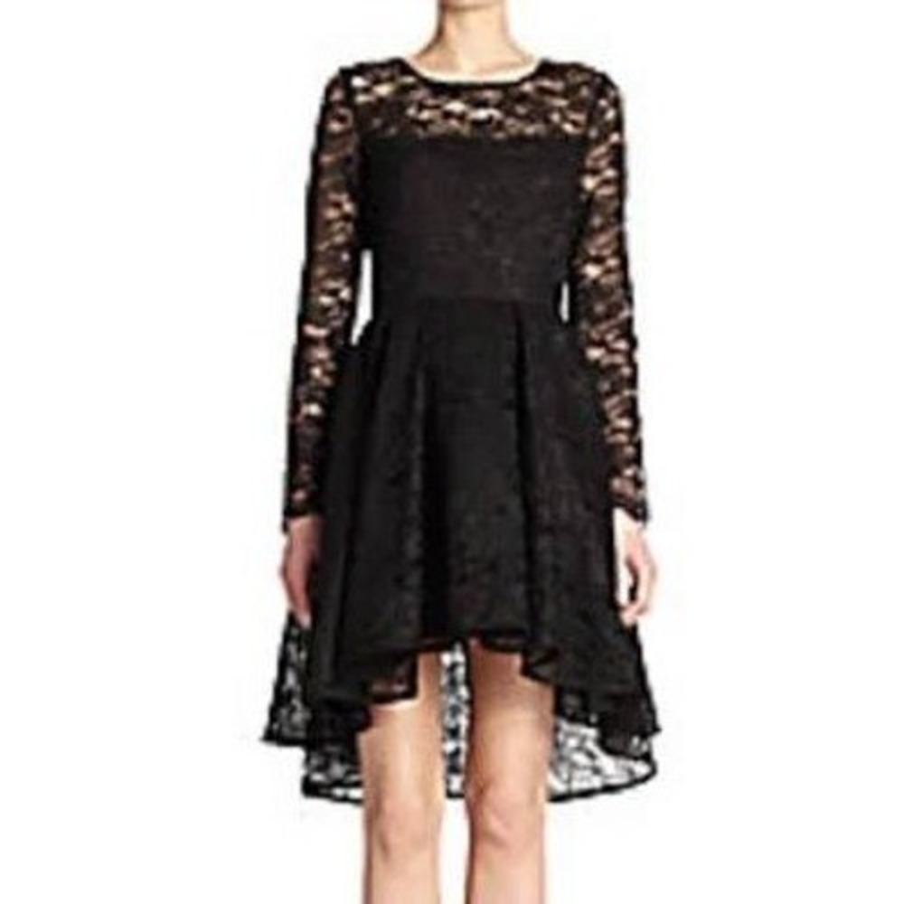ABS Allen Schwartz Black Floral Lace Long Sleeve Fit & Flare Cocktail Dress 10